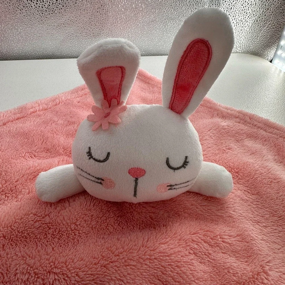 Baby Gear Pink White Bunny Plush Security Blanket 13x13 Lovey Soothing Easter‎